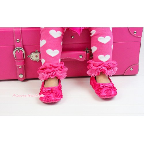 Baby Hot Pink Rosettes Crib Shoes S119 